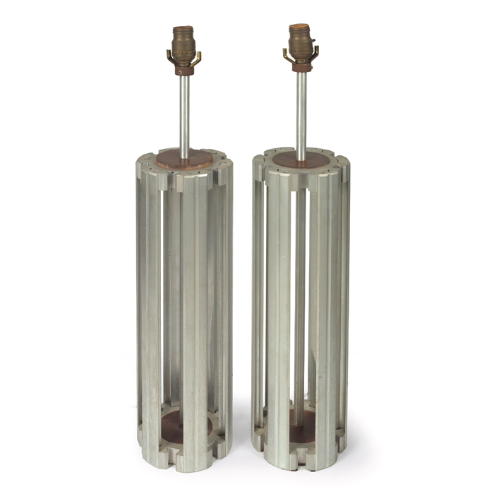 Appraisal: Machine Age table lamps pair maker unknown machined aluminum six