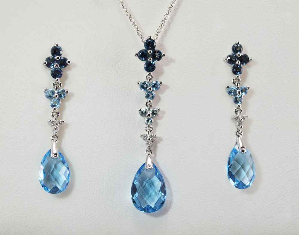 Appraisal: K TOPAZ DIAMOND NECKLACE EARRING SET K white gold necklace