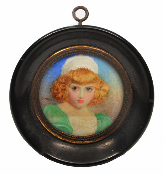 Appraisal: WINIFRED SANDYS TH TH CENTURY MINIATURE PORTRAIT of a young