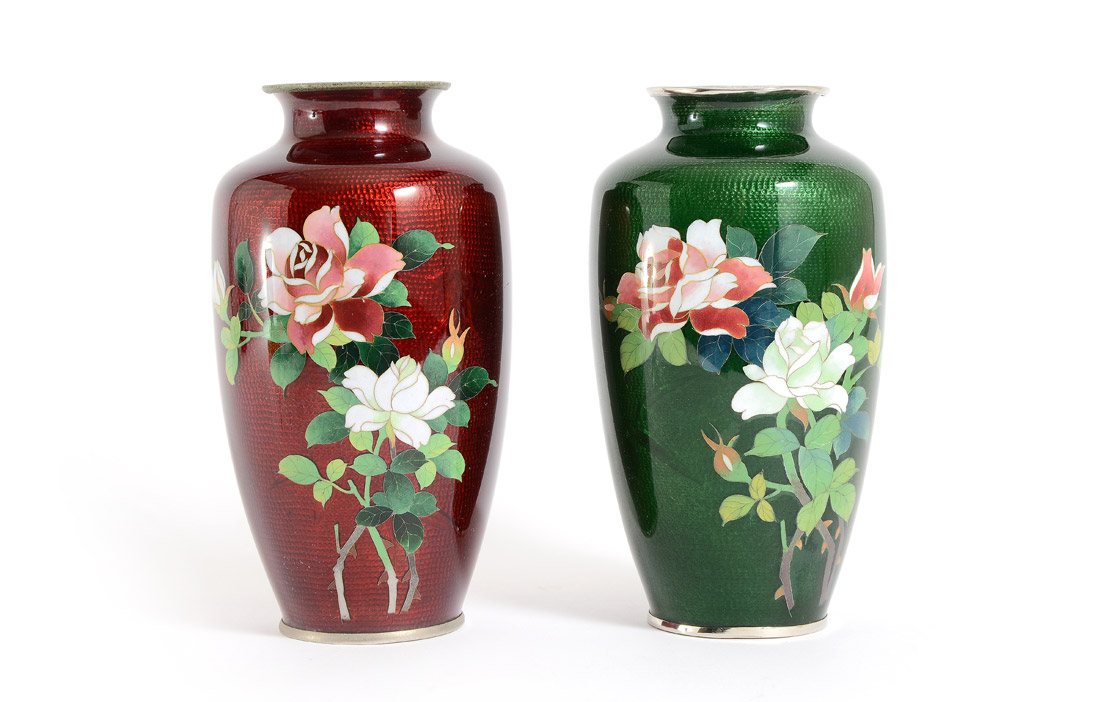 Appraisal: JAPANESE CLOISONNE VASES Mid th century to include Rose flowers