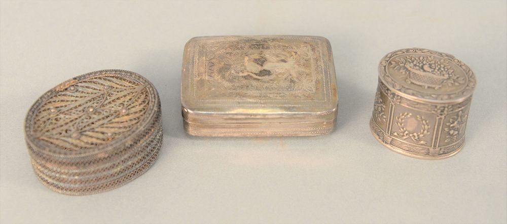 Appraisal: Three Small Silver Boxes to include small silver filigree box