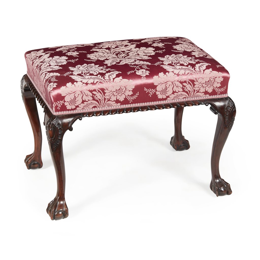 Appraisal: GEORGE II STYLE MAHOGANY STOOL the rectangular padded seat in