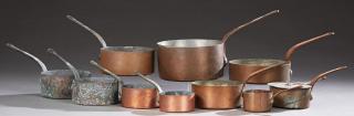 Appraisal: Group of Ten French Graduated Copper Saucepans Group of Ten