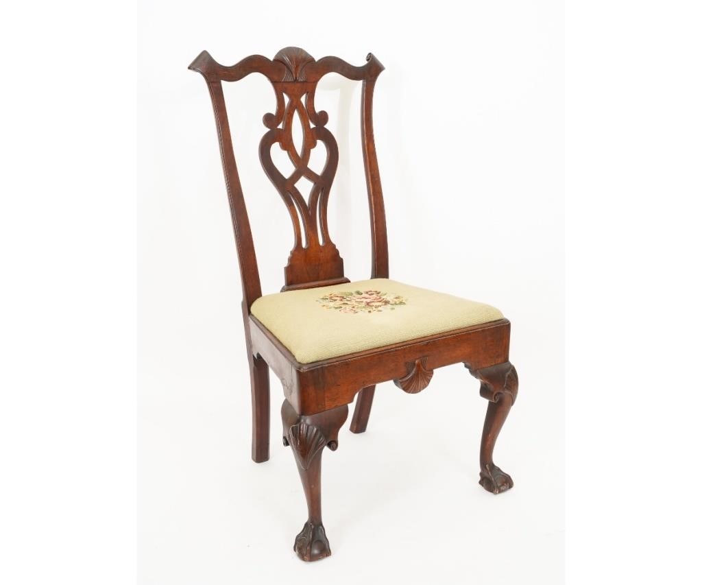 Appraisal: Philadelphia Chippendale walnut side chair circa with shell carved crest