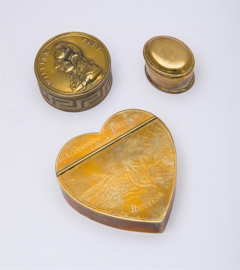 Appraisal: ENGLISH BRASS LIDDED BOX WILLIAM PITT Shown in profile relief