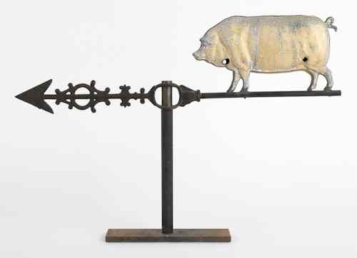 Appraisal: Gilt tin pig weathervane th c with iron directional h