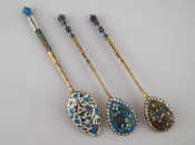 Appraisal: Three Russian silver gilt teaspoons with cloisonne enamelled bowls and