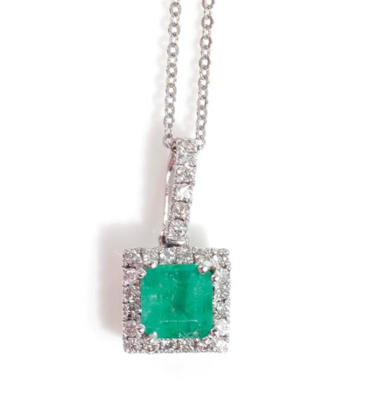 Appraisal: Emerald and diamond pendant on chain ct square natural emerald