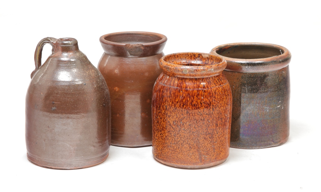 Appraisal: FOUR PIECES OF AMERICAN STONE AND REDWARE Mid th century