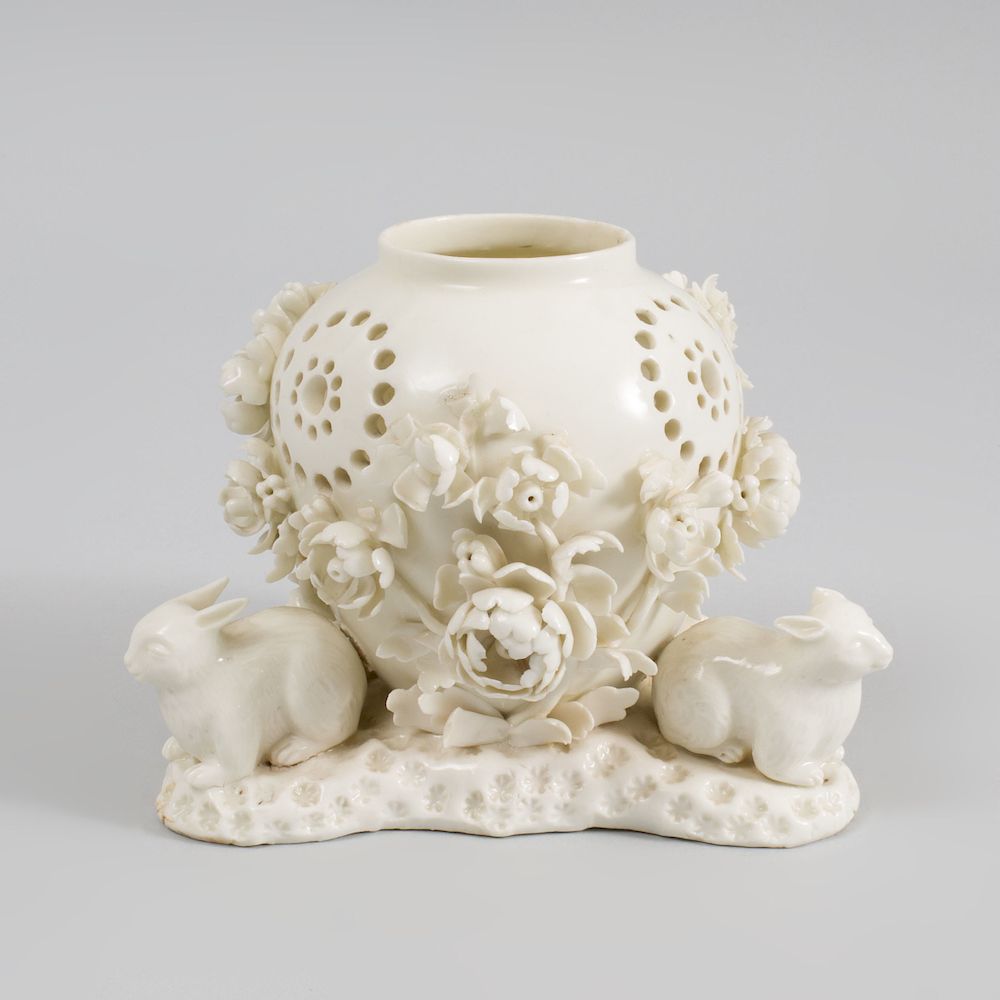 Appraisal: Saint-Cloud White Glazed Porcelain Pot Pourri Vase x in diam