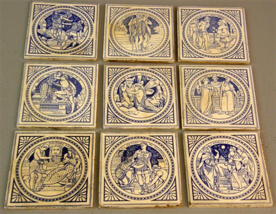 Appraisal: Seven th century blue and white Minton tiles depicting scenes