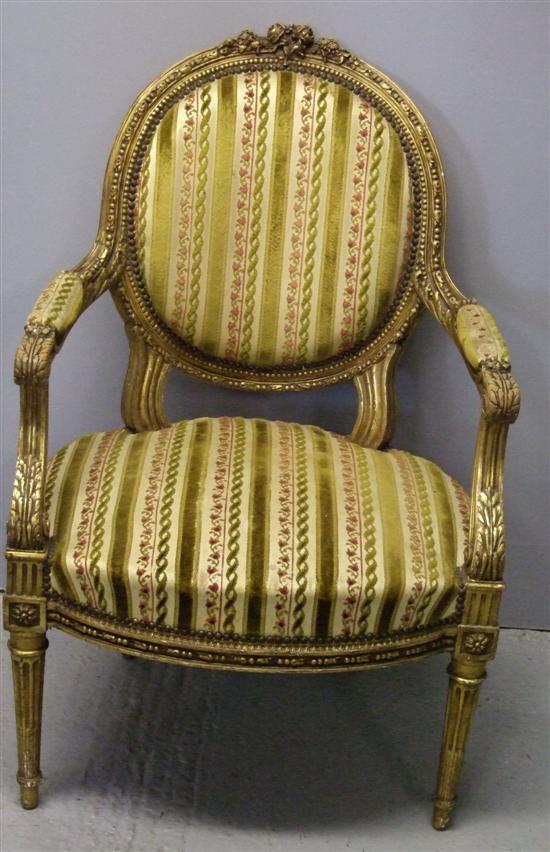 Appraisal: Pair of early th century gilt arm chairs with carved