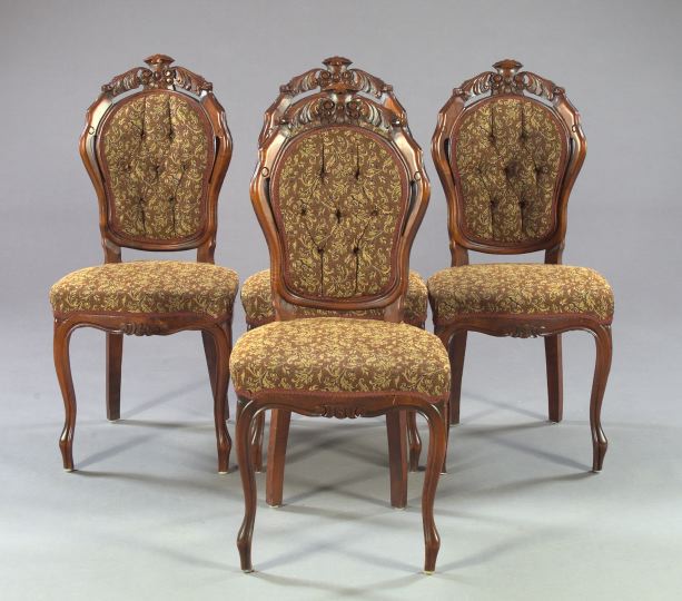 Appraisal: Suite of Four Stained Walnut Rococo-Style Sidechairs each with a