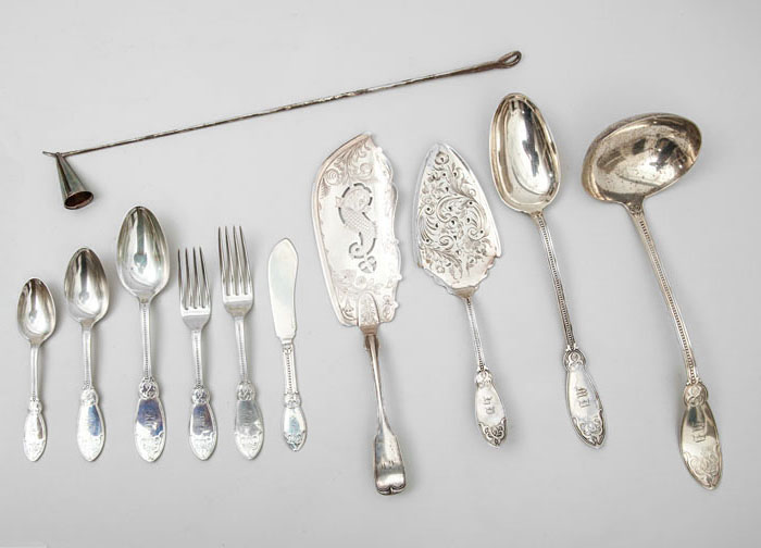 Appraisal: TIFFANY CO SIXTY-ONE-PIECE SILVER PART FLATWARE SERVICE Monogrammed and marked