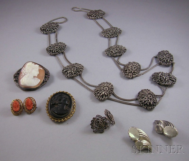 Appraisal: Group of Mostly Antique Jewelry including a silver-framed shell-carved cameo