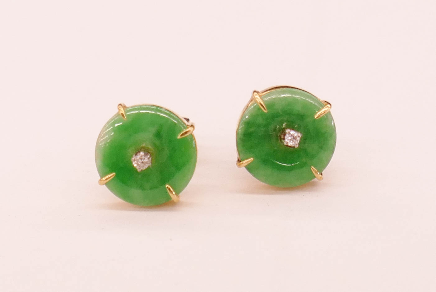 Appraisal: Pair Lady's k Jadeite Diamond Earrings mm Unmarked tested gold