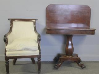 Appraisal: Antique Mahogany Card Table and Chair Lot Includes a mahogany