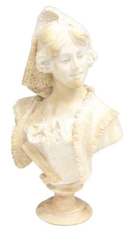 Appraisal: Continental carved alabaster bust Young Lady with Lace Veil on