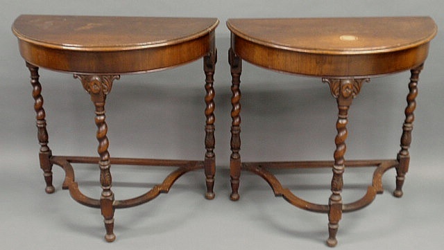 Appraisal: Pair of Jacobean style walnut end tables signed Berkey Gaye