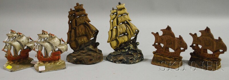 Appraisal: Six Painted Cast Iron Sailing Ship Doorstops and Bookends including