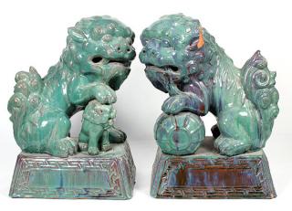 Appraisal: Two Chinese Ceramic Fu Pair of Chinese glazed ceramic fu-lions