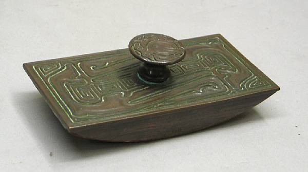 Appraisal: A Tiffany Studios patinated bronze ink blotter in the 'Chinese'