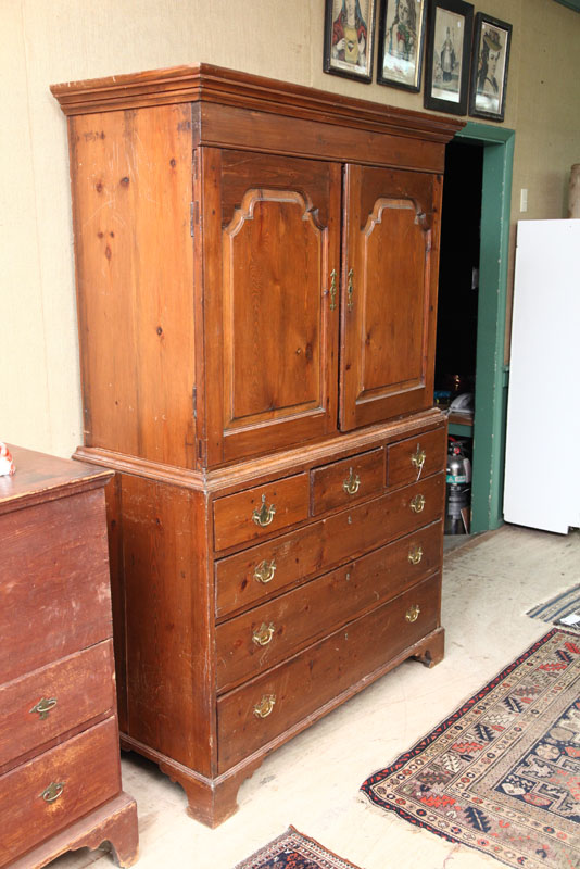 Appraisal: LINEN PRESS Two piece pine press having rosehead nail construction