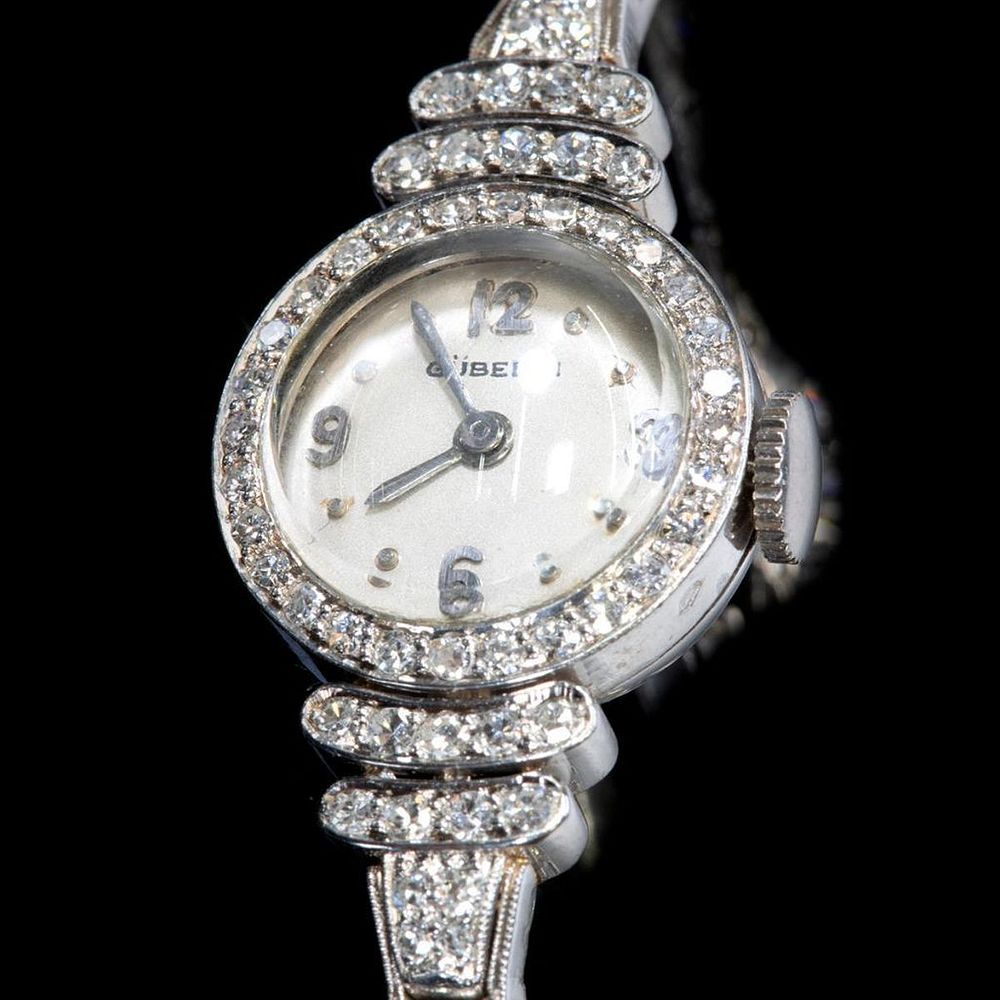 Appraisal: Gubelin diamond and platinum ladies wristwatch case and link bracelet