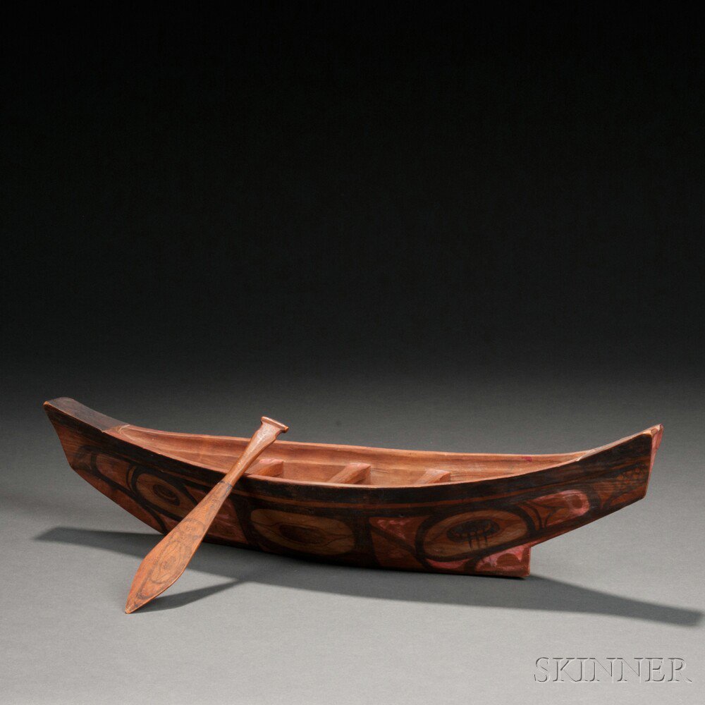 Appraisal: Northwest Coast Carved Wood Canoe Model with Paddle c late