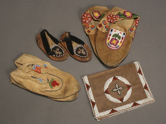 Appraisal: Three Pairs of Native American Beaded Hide Moccasins and a