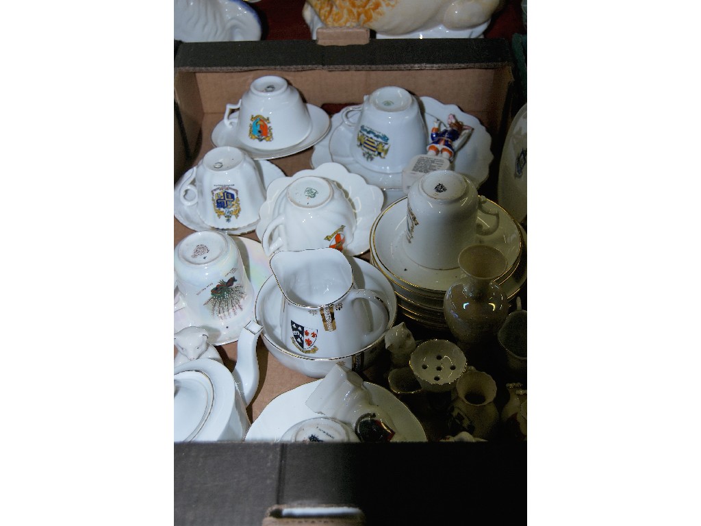 Appraisal: Assorted porcelain crested wares including teacups and saucers teapot teddy