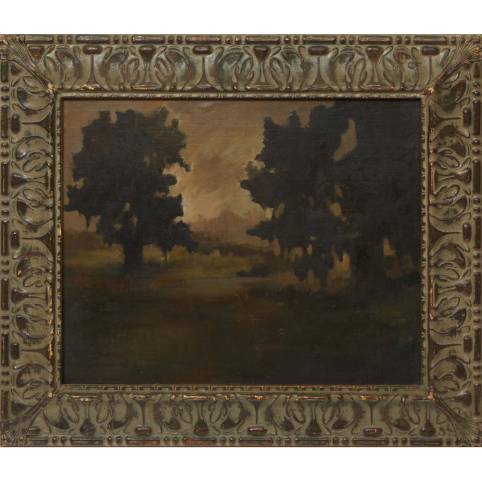 Appraisal: Southern School Southern Oak Tree Landscape th c oil on