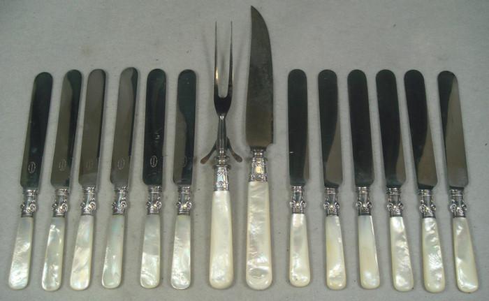 Appraisal: MOP handled fruit knives with sterling bands Harrison Brothers and