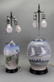 Appraisal: Royal Copenhagen Porcelain Lamps Royal Copenhagen Hand Painted Porcelain Lamps