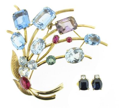 Appraisal: A pair of sapphire and diamond stud earrings set in