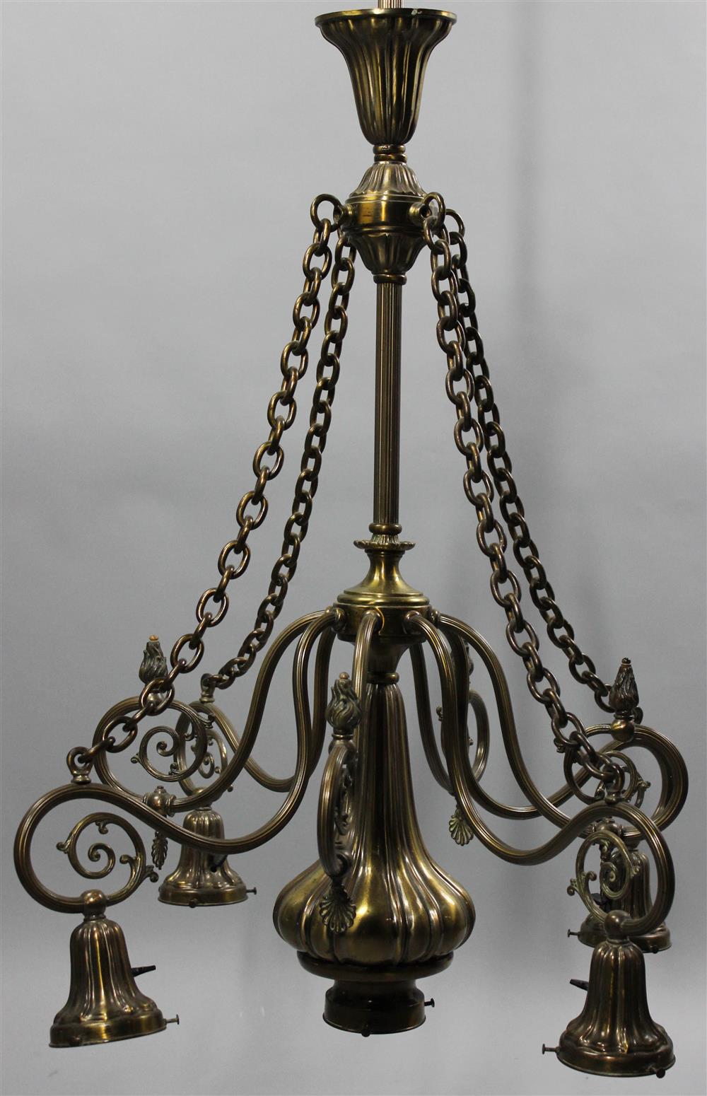 Appraisal: BRASS CHANDELIER having a brass center with arms and five