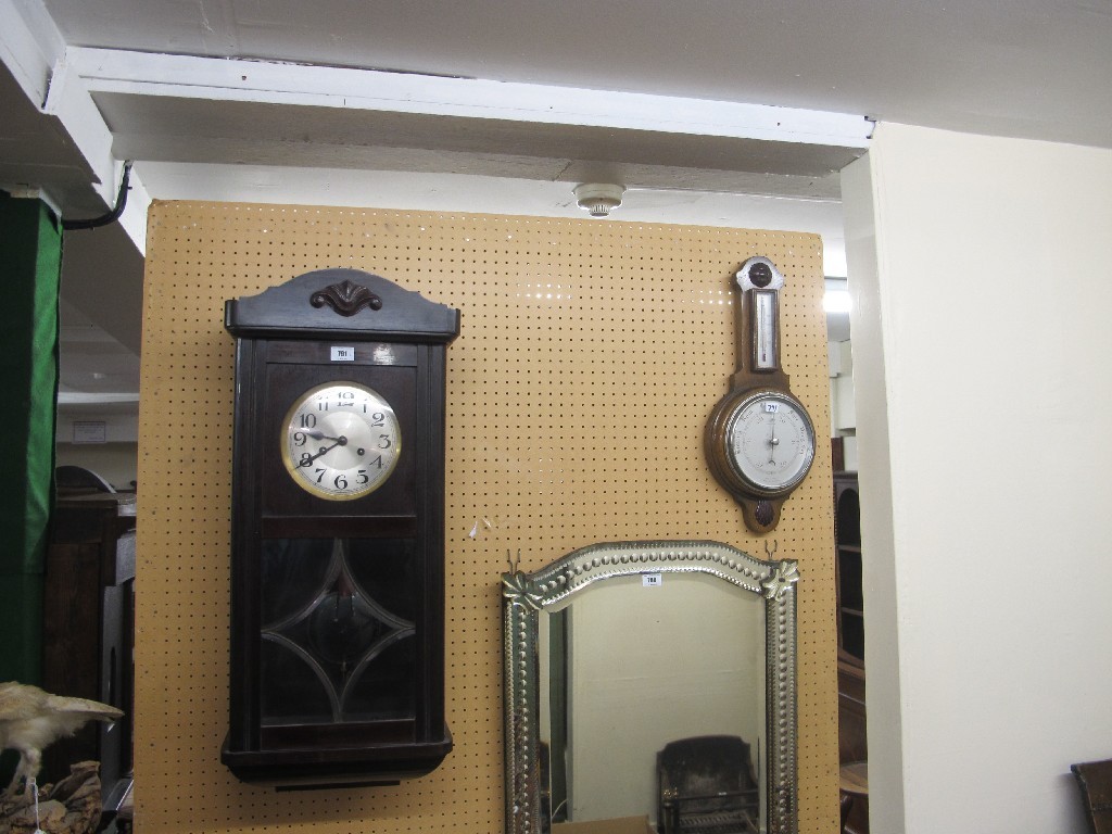 Appraisal: Stained wood wall clock and an oak wall barometer