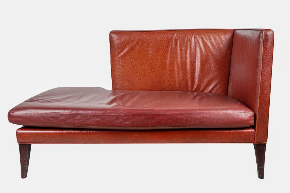 Appraisal: CHAISE LOUNGEwith faux ostrich upholstery and removable leather cushion Condition