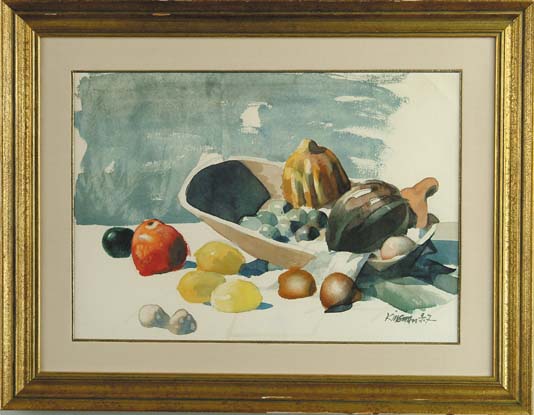 Appraisal: DONG KINGMAN American - STILL LIFE OF FRUIT WITH WOOD