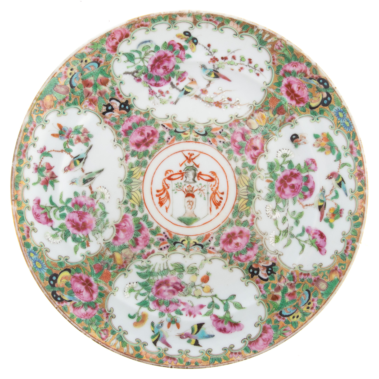 Appraisal: CHINESE EXPORT ROSE CANTON ARMORIAL PLATE Circa - center medallion