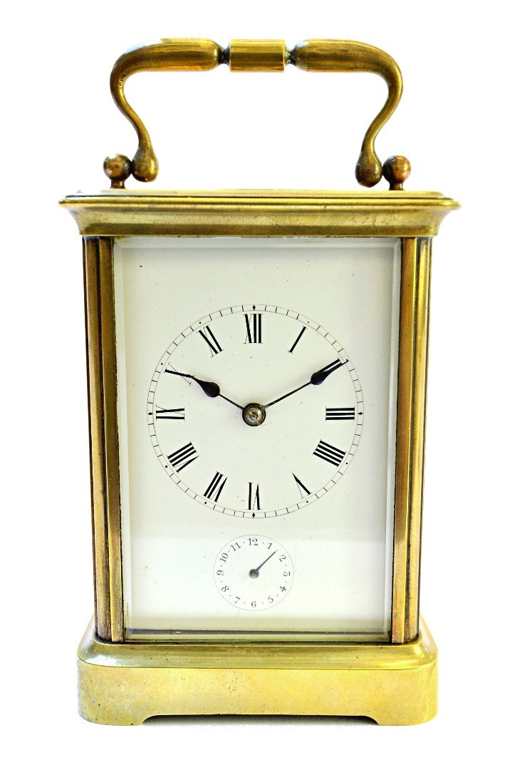 Appraisal: A brass cased carriage clock late th century the white