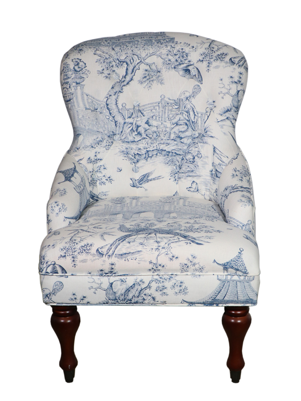 Appraisal: BOUDOIR CHAIR Diamond tufted blue twill in a Chinese pattern