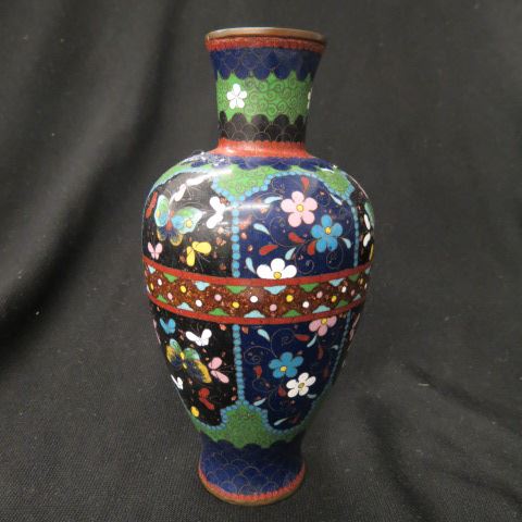 Appraisal: Japanese Cloisonne Vase butterfly floral with ginbari highlights circ excellent