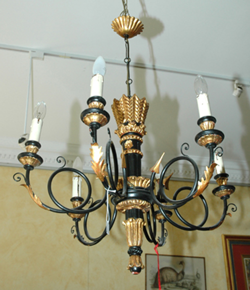 Appraisal: A REGENCY STYLE GILT WOOD AND WROUGHT IRON CHANDELIER The