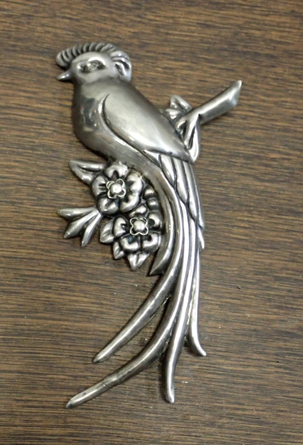 Appraisal: STERLING SILVER BIRD BROOCH having pin back design tropical bird