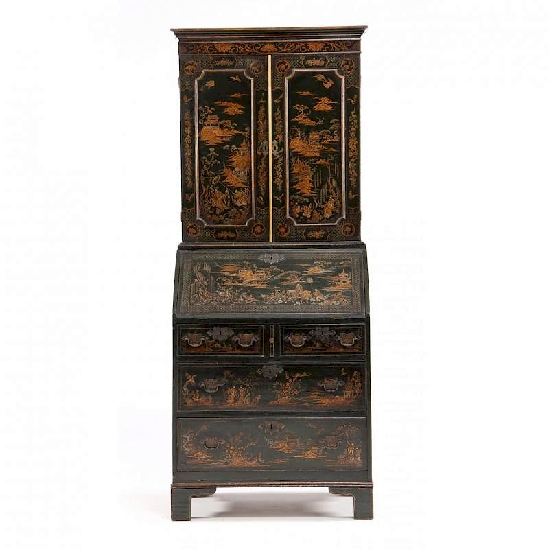 Appraisal: Edwardian Chinoiserie Secretaire Bookcase late th century oak two part