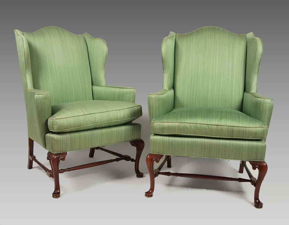 Appraisal: PAIR OF HICKORY CHAIR WING BACK CHAIRS Queen Anne style