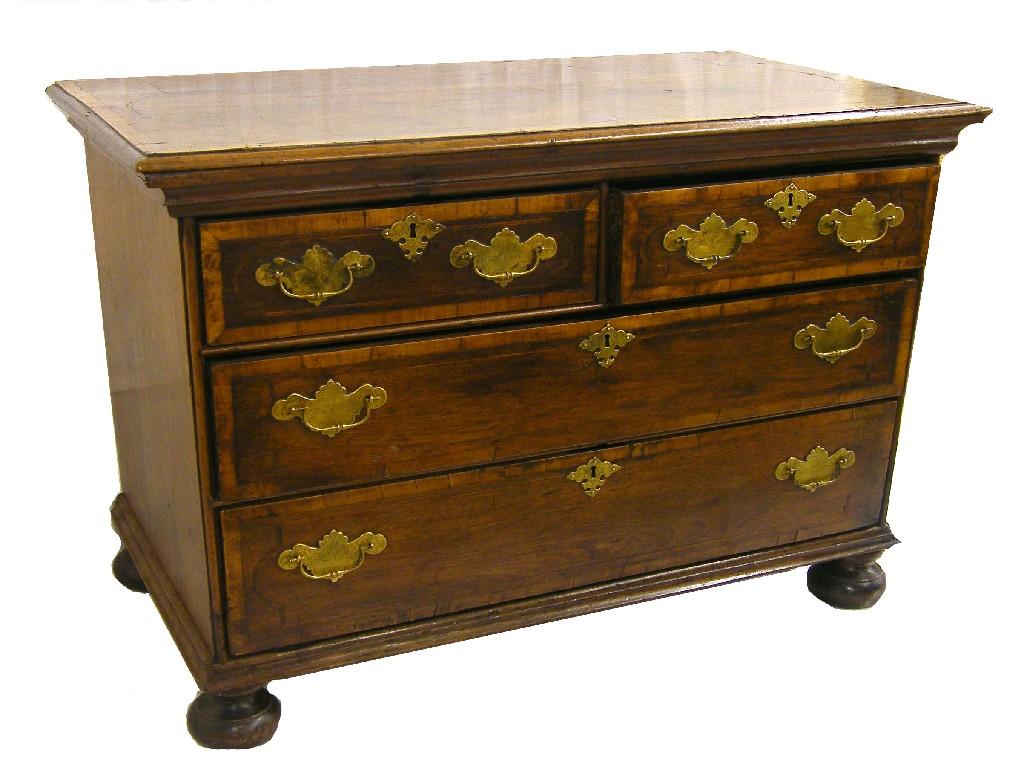 Appraisal: Antique walnut crossbanded chest of drawers the inlaid moulded top