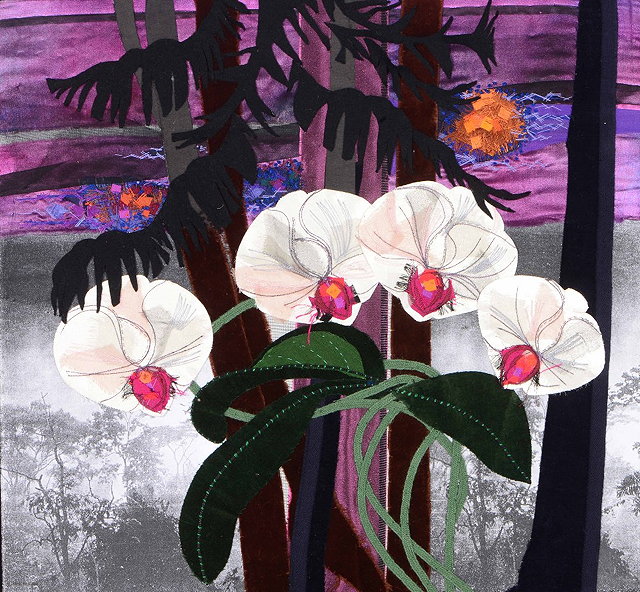 Appraisal: Alison Taylor British - Orchid titled verso embroidery and collage