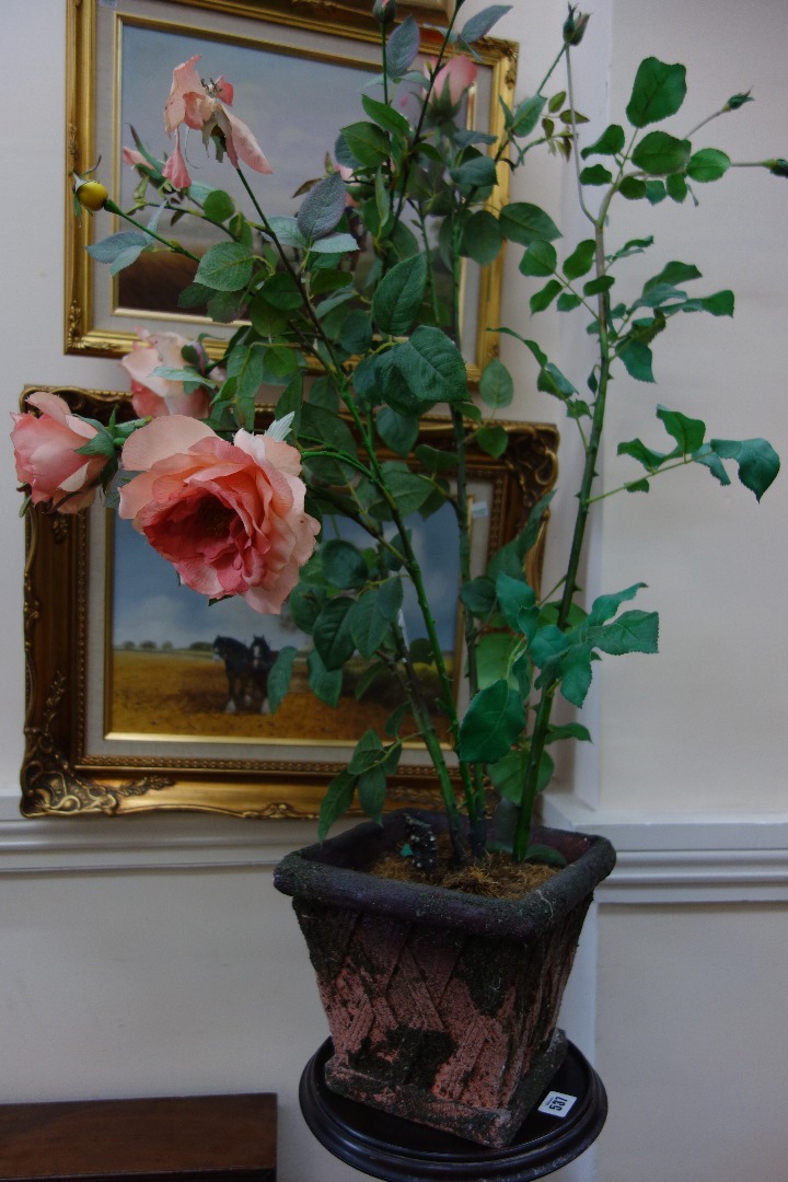 Appraisal: Two artificial silk rose flower arrangements in jardinieres Purchased from